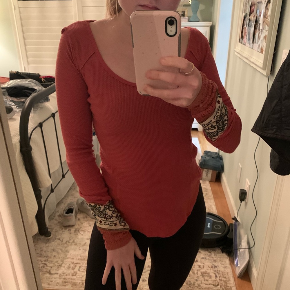 Free People Rust Red Bandana Cuff Thermal Top